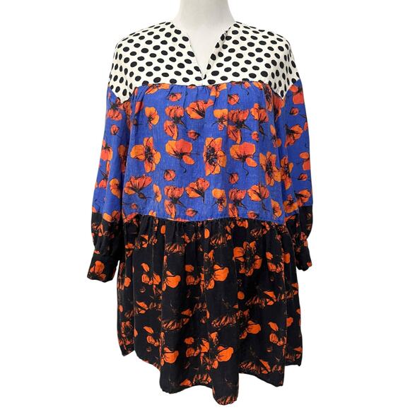 Anthropologie Dhruv Kapoor Mirabel Floral Tiered Dress Linen Blend Womens Sz XS - Picture 2 of 11